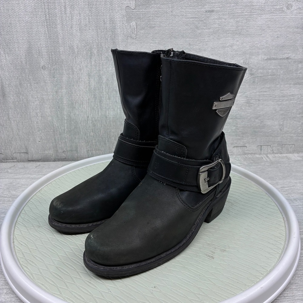Harley Davidson Harness Boots Women's 8 Black Leather Buckle Moto Biker 55387